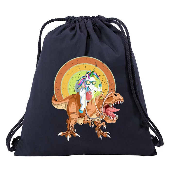 Funny Unicorn Riding Dinosaur Unicorn Costume Lover Gift Drawstring Bag