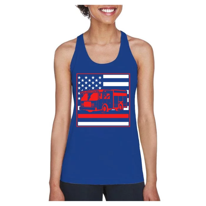 Firefighter Usa Red Lineflag Fire Engine Gift Women's Racerback Tank