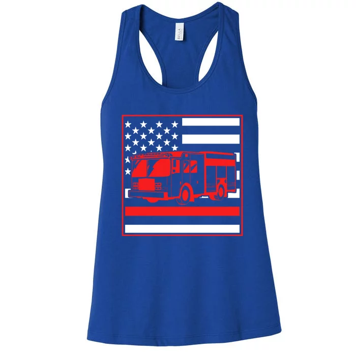 Firefighter Usa Red Lineflag Fire Engine Gift Women's Racerback Tank