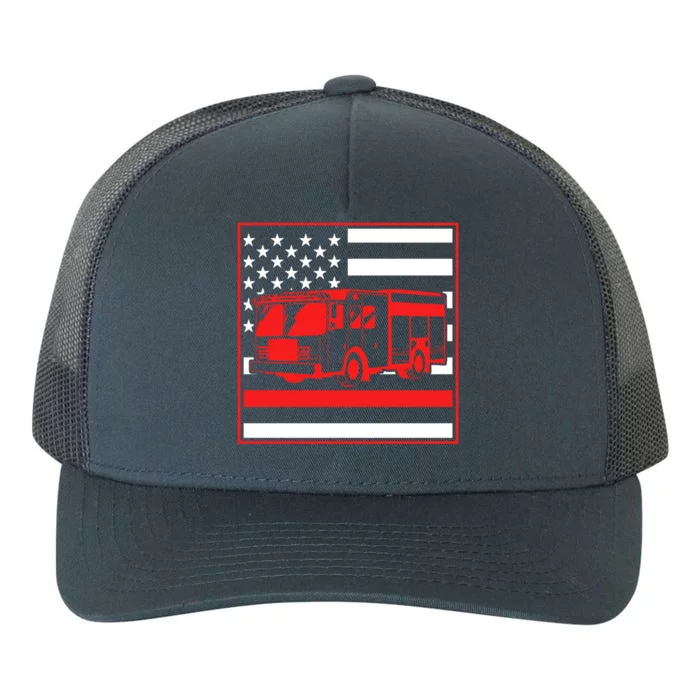 Firefighter Usa Red Lineflag Fire Engine Gift Yupoong Adult 5-Panel Trucker Hat