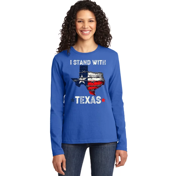 Flag Usa State Of Texas I Stand With Texas Ladies Long Sleeve Shirt