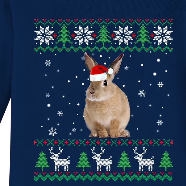 Funny Ugly Sweater Christmas Animals Santa Bunny Lover Funny Gift Baby Long Sleeve Bodysuit