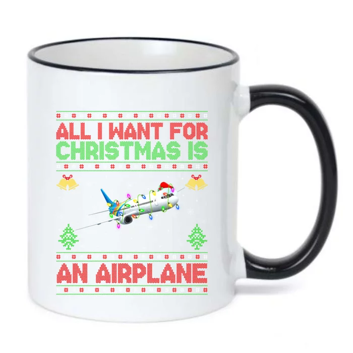 Funny Ugly Sweater All I Want For Christmas Is A Airplane Gift Black Color Changing Mug