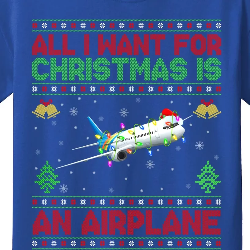 Funny Ugly Sweater All I Want For Christmas Is A Airplane Gift Kids T-Shirt