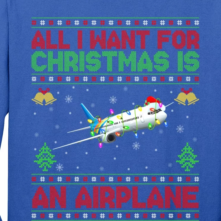 Funny Ugly Sweater All I Want For Christmas Is A Airplane Gift Long Sleeve Shirt