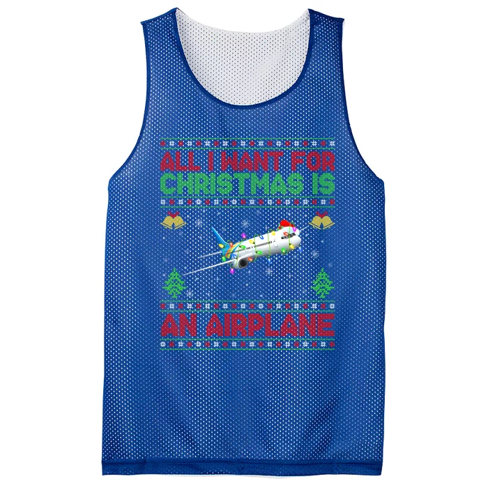 Funny Ugly Sweater All I Want For Christmas Is A Airplane Gift Mesh Reversible Basketball Jersey Tank