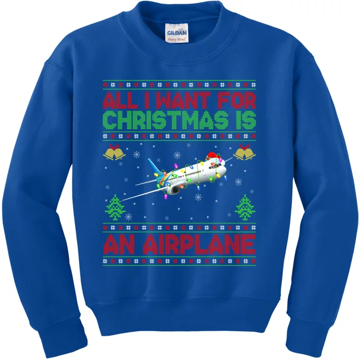 Funny Ugly Sweater All I Want For Christmas Is A Airplane Gift Kids Sweatshirt