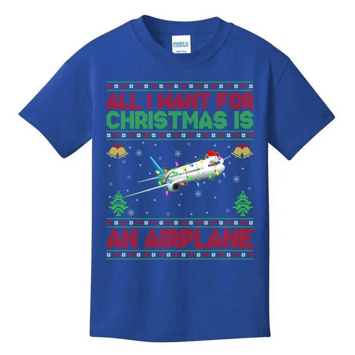 Funny Ugly Sweater All I Want For Christmas Is A Airplane Gift Kids T-Shirt