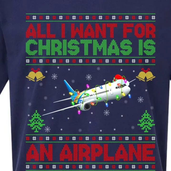 Funny Ugly Sweater All I Want For Christmas Is A Airplane Gift Sueded Cloud Jersey T-Shirt