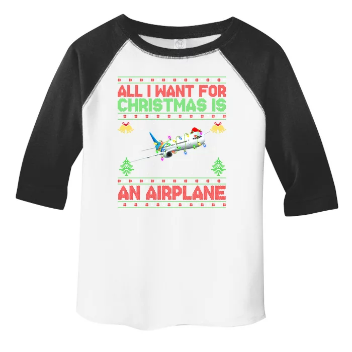 Funny Ugly Sweater All I Want For Christmas Is A Airplane Gift Toddler Fine Jersey T-Shirt