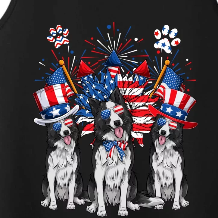 Funny Uncle Sam Border Collie Dogs USA Flag Indepedence Day Performance Tank