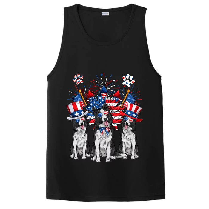 Funny Uncle Sam Border Collie Dogs USA Flag Indepedence Day Performance Tank