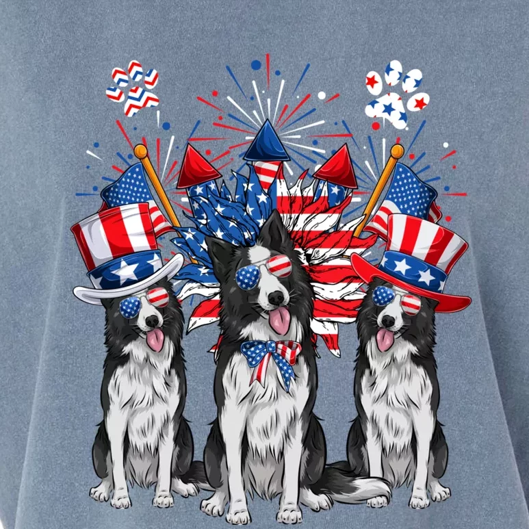 Funny Uncle Sam Border Collie Dogs USA Flag Indepedence Day Garment-Dyed Women's Muscle Tee