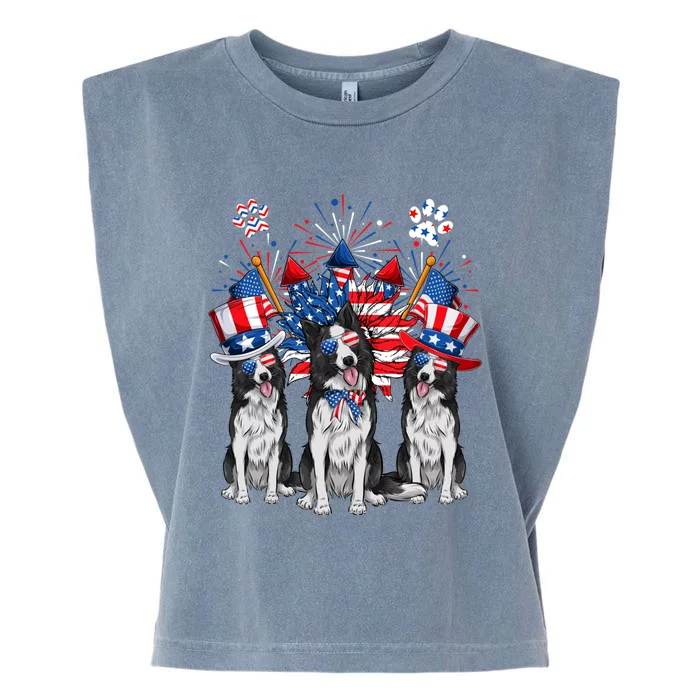 Funny Uncle Sam Border Collie Dogs USA Flag Indepedence Day Garment-Dyed Women's Muscle Tee