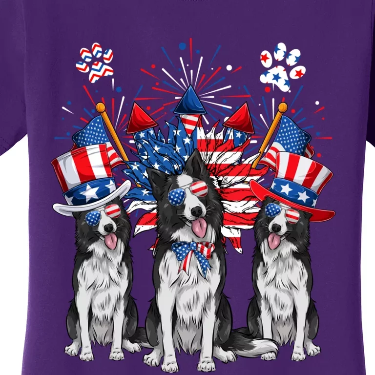 Funny Uncle Sam Border Collie Dogs USA Flag Indepedence Day Women's T-Shirt