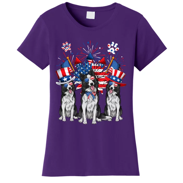 Funny Uncle Sam Border Collie Dogs USA Flag Indepedence Day Women's T-Shirt