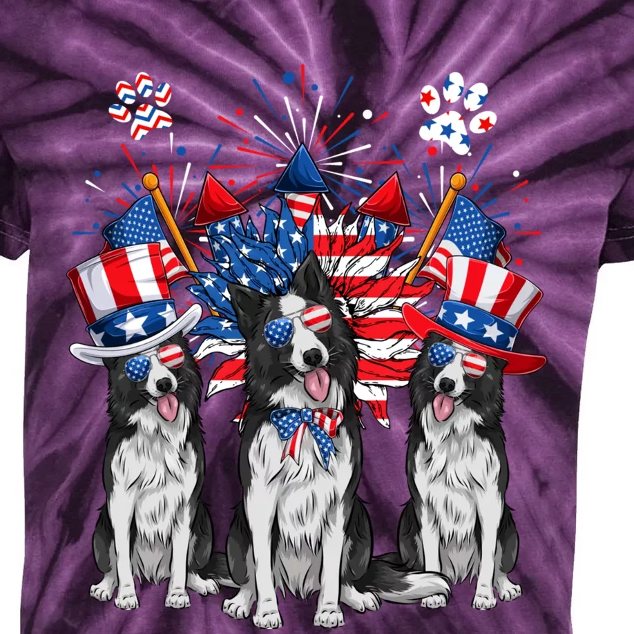 Funny Uncle Sam Border Collie Dogs USA Flag Indepedence Day Kids Tie-Dye T-Shirt