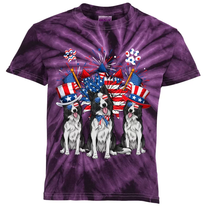 Funny Uncle Sam Border Collie Dogs USA Flag Indepedence Day Kids Tie-Dye T-Shirt