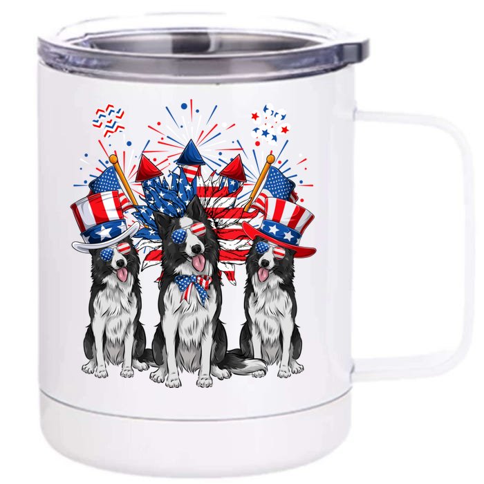 Funny Uncle Sam Border Collie Dogs USA Flag Indepedence Day Front & Back 12oz Stainless Steel Tumbler Cup