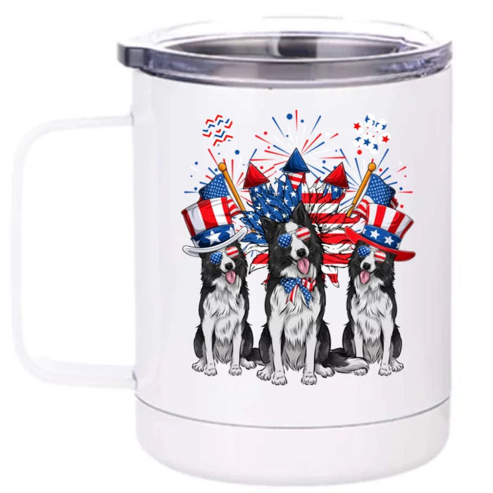 Funny Uncle Sam Border Collie Dogs USA Flag Indepedence Day Front & Back 12oz Stainless Steel Tumbler Cup