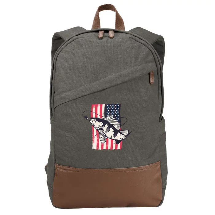 Fishing United States Flag Fisher Vintage Cotton Canvas Backpack