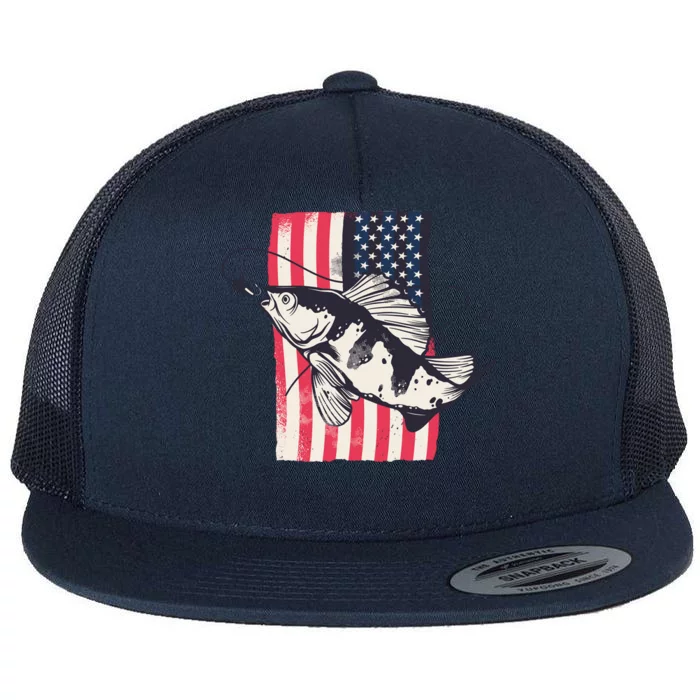 Fishing United States Flag Fisher Vintage Flat Bill Trucker Hat