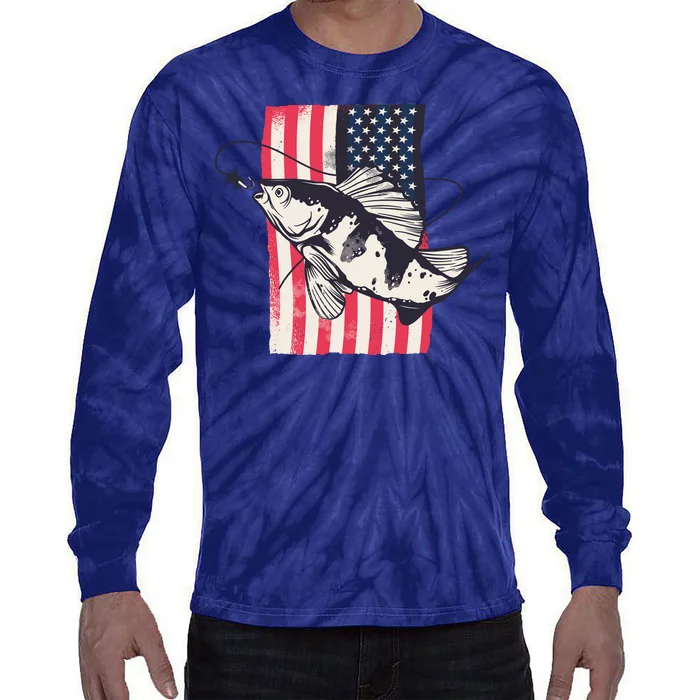 Fishing United States Flag Fisher Vintage Tie-Dye Long Sleeve Shirt