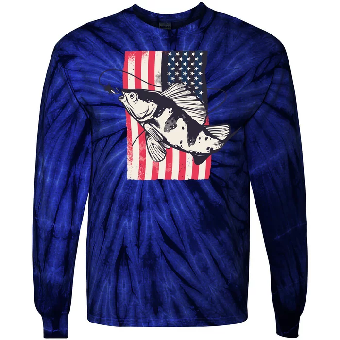 Fishing United States Flag Fisher Vintage Tie-Dye Long Sleeve Shirt