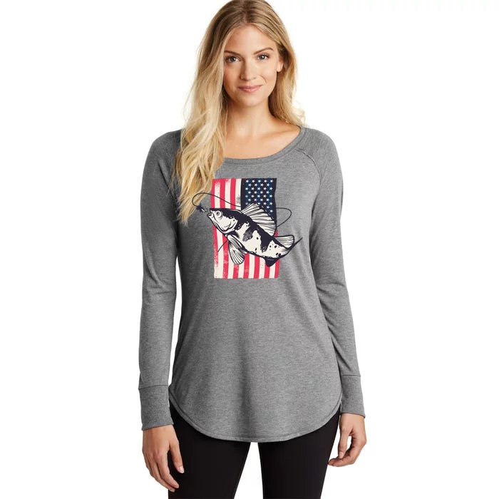 Fishing United States Flag Fisher Vintage Women's Perfect Tri Tunic Long Sleeve Shirt