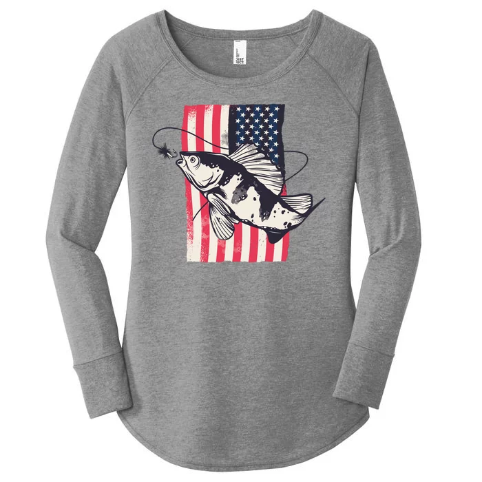 Fishing United States Flag Fisher Vintage Women's Perfect Tri Tunic Long Sleeve Shirt