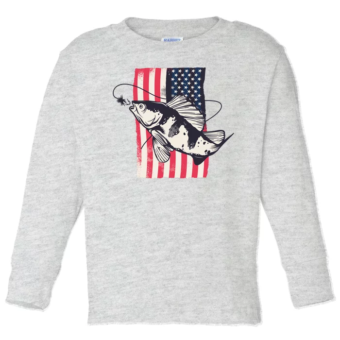 Fishing United States Flag Fisher Vintage Toddler Long Sleeve Shirt