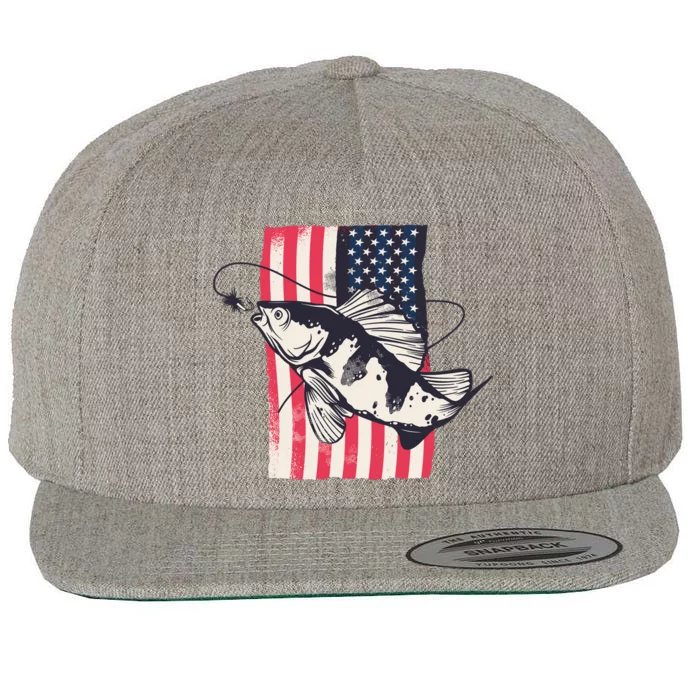 Fishing United States Flag Fisher Vintage Wool Snapback Cap