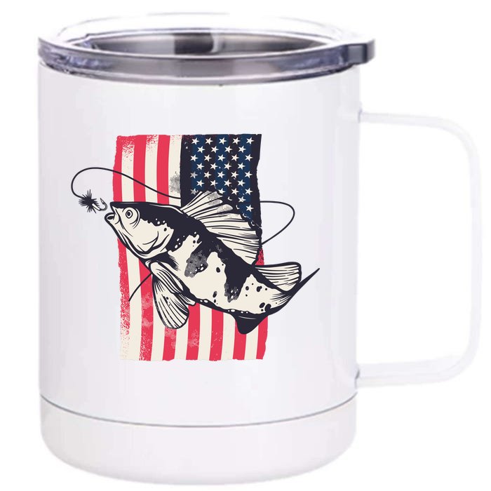 Fishing United States Flag Fisher Vintage Front & Back 12oz Stainless Steel Tumbler Cup