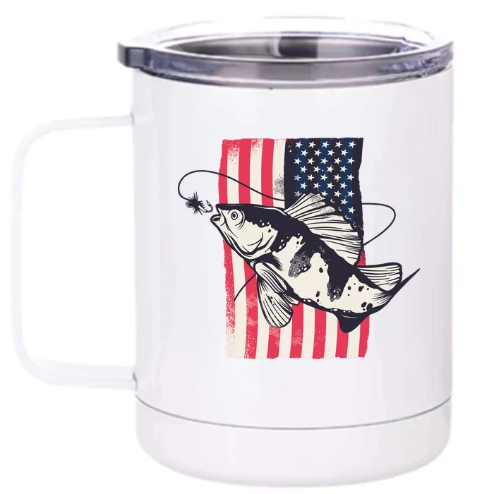 Fishing United States Flag Fisher Vintage Front & Back 12oz Stainless Steel Tumbler Cup