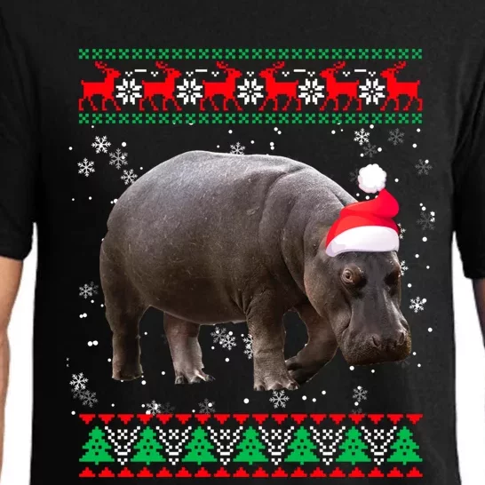 Funny Ugly Sweater Xmas Animals Christmas Hippo Lover Gift Pajama Set