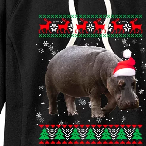 Funny Ugly Sweater Xmas Animals Christmas Hippo Lover Gift Women's Fleece Hoodie