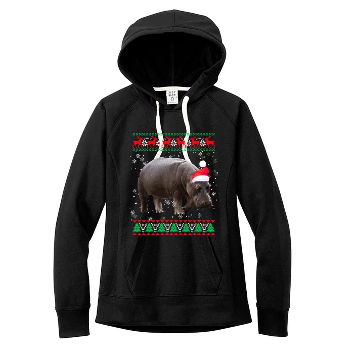 Funny Ugly Sweater Xmas Animals Christmas Hippo Lover Gift Women's Fleece Hoodie