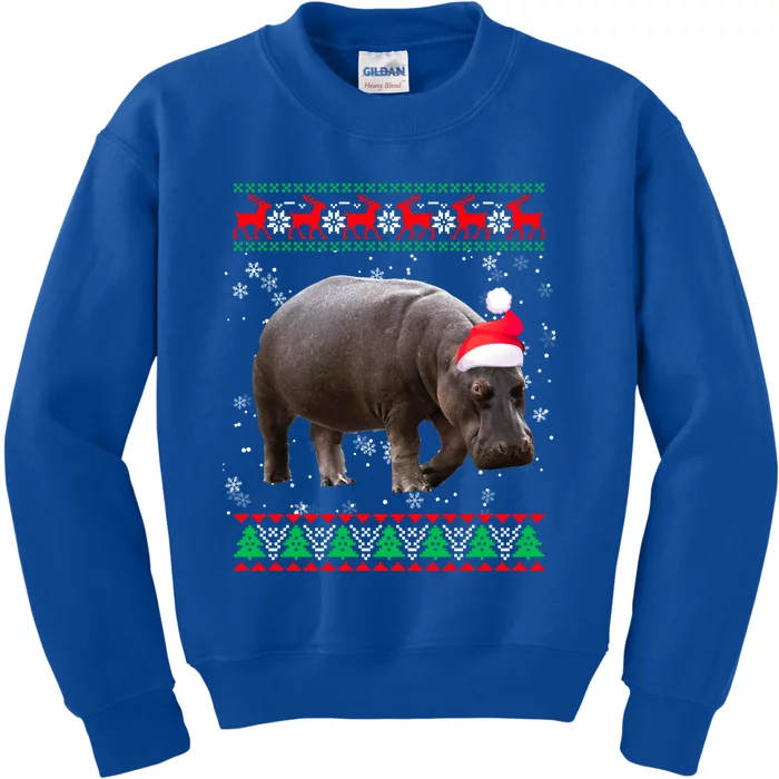 Funny Ugly Sweater Xmas Animals Christmas Hippo Lover Gift Kids Sweatshirt