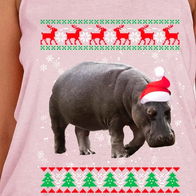 Funny Ugly Sweater Xmas Animals Christmas Hippo Lover Gift Women's Knotted Racerback Tank