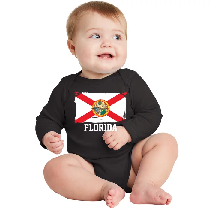 Florida United States Vintage Distressed Flag Baby Long Sleeve Bodysuit