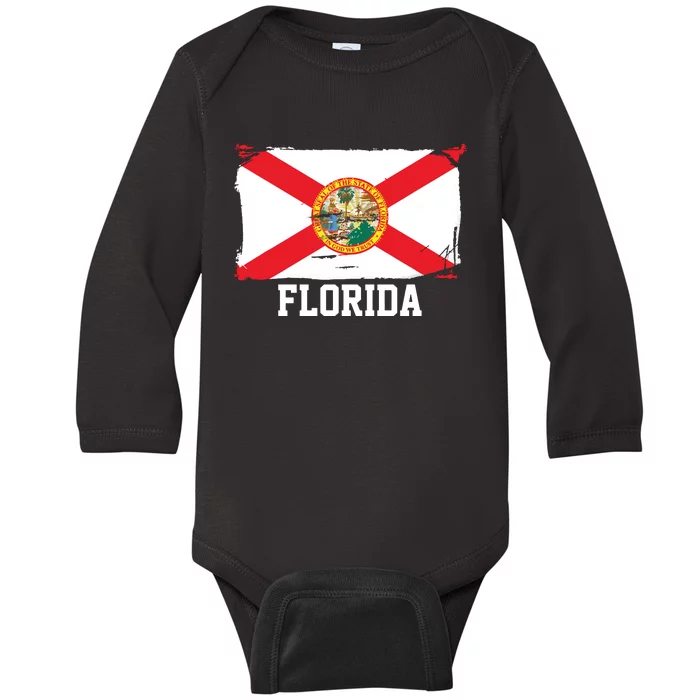 Florida United States Vintage Distressed Flag Baby Long Sleeve Bodysuit