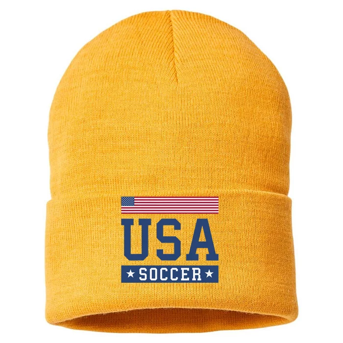 Funny USA Soccer  American Flag Soccer Fan Sustainable Knit Beanie