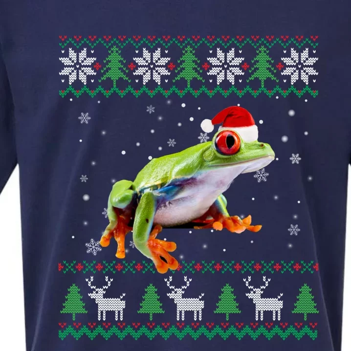 Funny Ugly Sweater Christmas Animals Santa Frog Lover Funny Gift Sueded Cloud Jersey T-Shirt