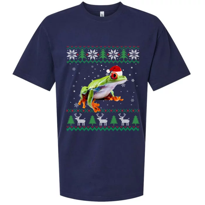 Funny Ugly Sweater Christmas Animals Santa Frog Lover Funny Gift Sueded Cloud Jersey T-Shirt