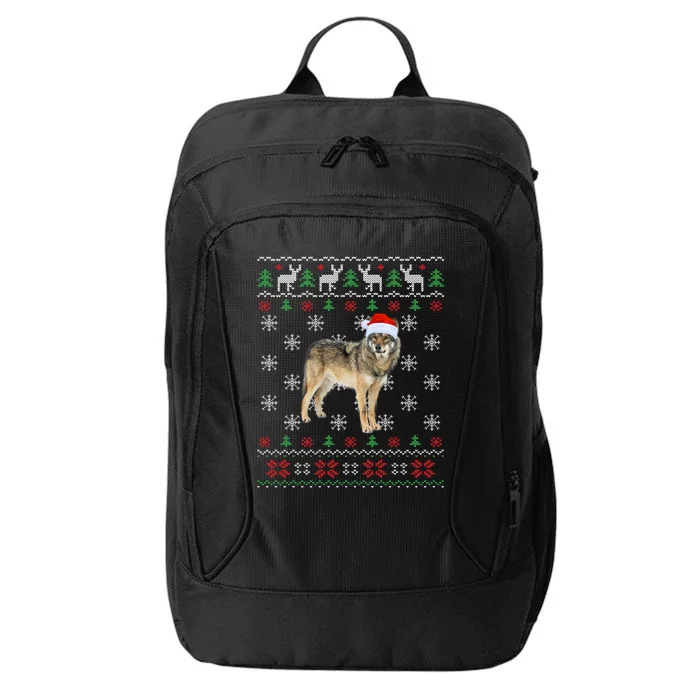 Funny Ugly Sweater Xmas Animals Christmas Wolf Lover Gift City Backpack