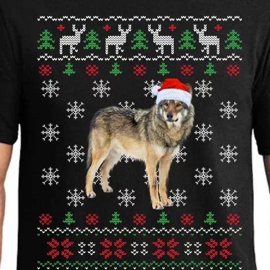 Funny Ugly Sweater Xmas Animals Christmas Wolf Lover Gift Pajama Set