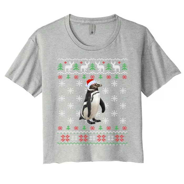 Funny Ugly Sweater Xmas Animals Christmas Penguin Lover Gift Women's Crop Top Tee