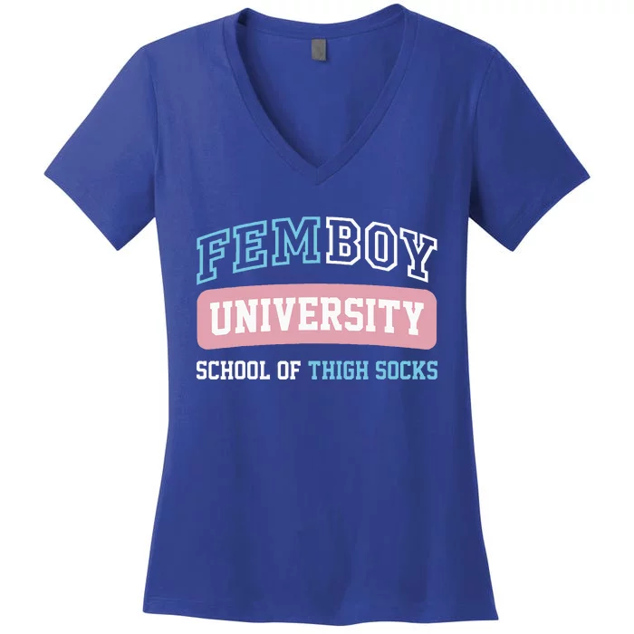 Femboy University School Of Thigh Socks Women's V-Neck T-Shirt