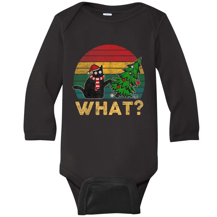 Funny Ugly Sweater Christmas Shirt Naughty Cat Santa Hat Baby Long Sleeve Bodysuit