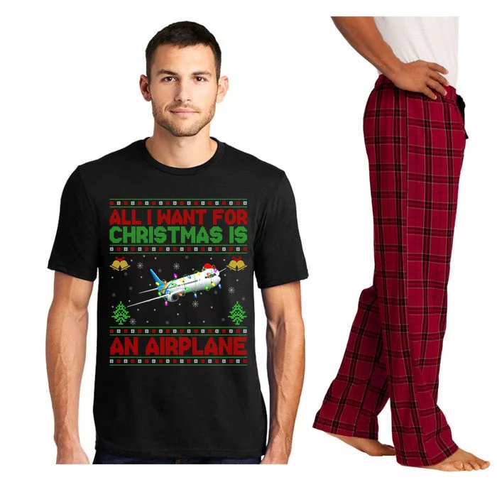 Funny Ugly Sweater All I Want For Christmas Is A Airplane Cool Gift Pajama Set